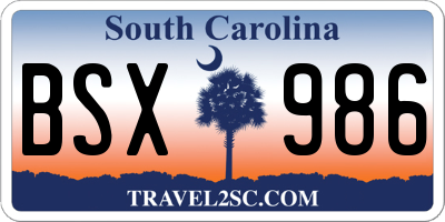 SC license plate BSX986