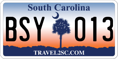 SC license plate BSY013
