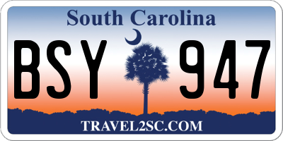 SC license plate BSY947