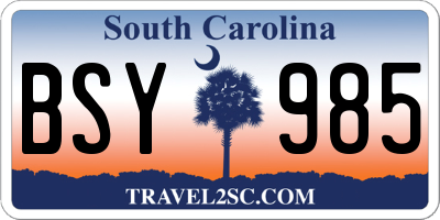 SC license plate BSY985