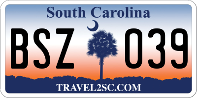 SC license plate BSZ039
