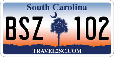 SC license plate BSZ102