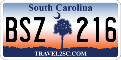 SC license plate BSZ216