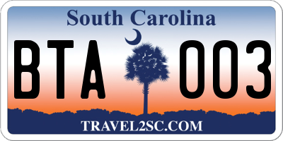 SC license plate BTA003