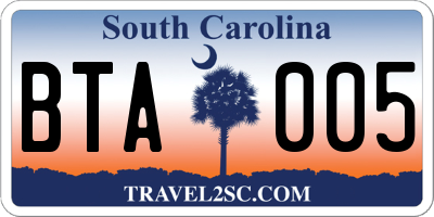 SC license plate BTA005