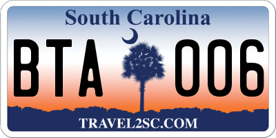 SC license plate BTA006