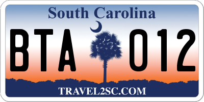 SC license plate BTA012