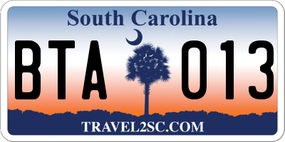 SC license plate BTA013