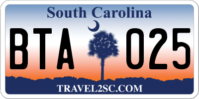 SC license plate BTA025