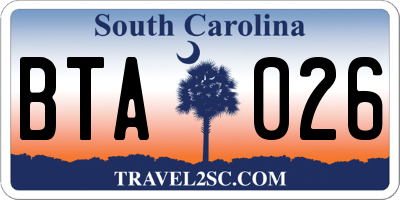SC license plate BTA026
