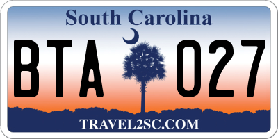 SC license plate BTA027