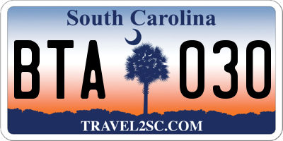 SC license plate BTA030