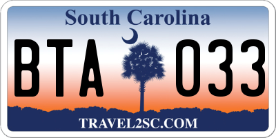 SC license plate BTA033
