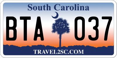 SC license plate BTA037