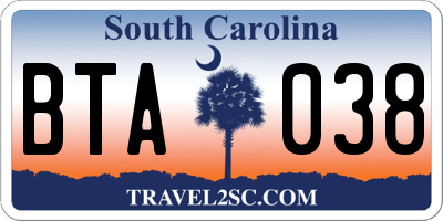 SC license plate BTA038