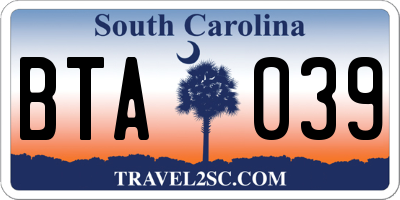 SC license plate BTA039