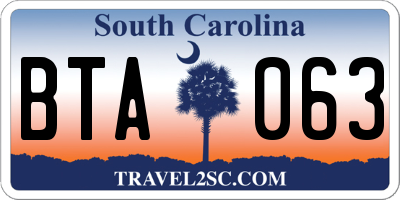 SC license plate BTA063