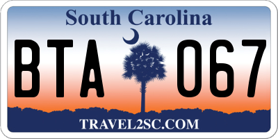 SC license plate BTA067