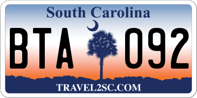 SC license plate BTA092