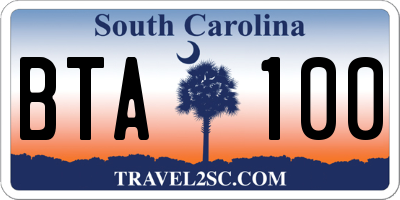 SC license plate BTA100