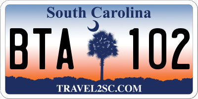 SC license plate BTA102