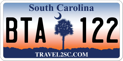 SC license plate BTA122