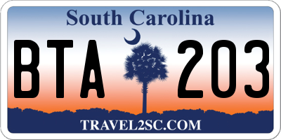 SC license plate BTA203