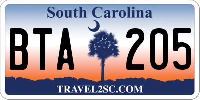 SC license plate BTA205