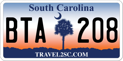 SC license plate BTA208