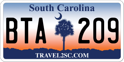 SC license plate BTA209