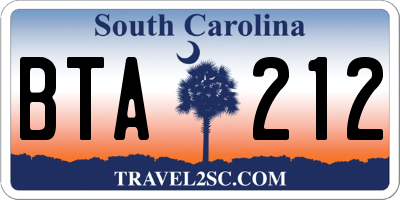 SC license plate BTA212