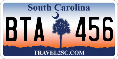 SC license plate BTA456