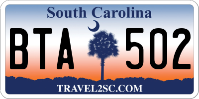 SC license plate BTA502