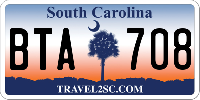 SC license plate BTA708