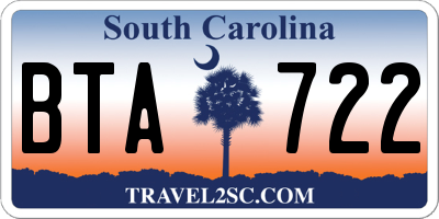 SC license plate BTA722