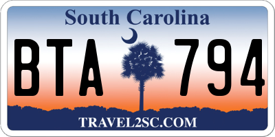 SC license plate BTA794