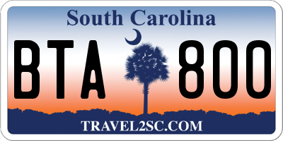 SC license plate BTA800