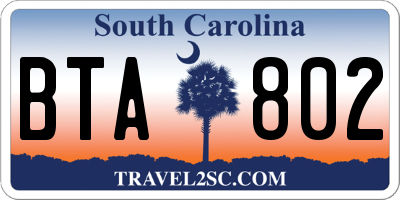 SC license plate BTA802