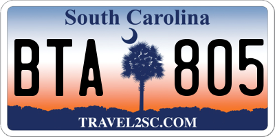 SC license plate BTA805
