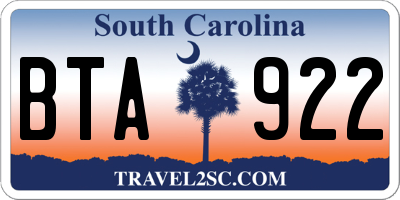 SC license plate BTA922