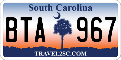 SC license plate BTA967