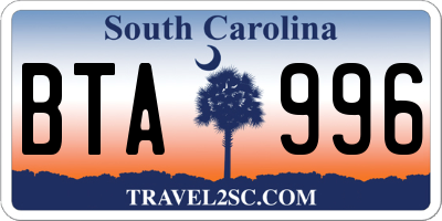 SC license plate BTA996