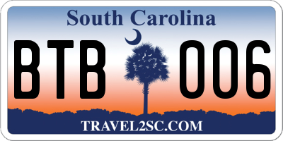 SC license plate BTB006