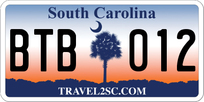 SC license plate BTB012