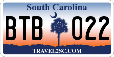 SC license plate BTB022