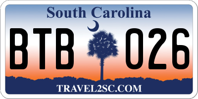 SC license plate BTB026