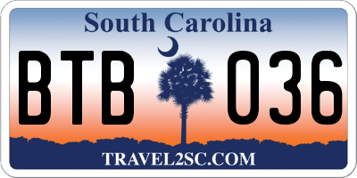 SC license plate BTB036