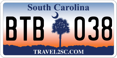 SC license plate BTB038