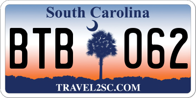 SC license plate BTB062