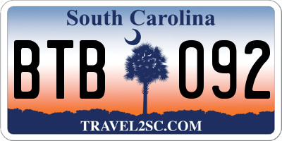 SC license plate BTB092